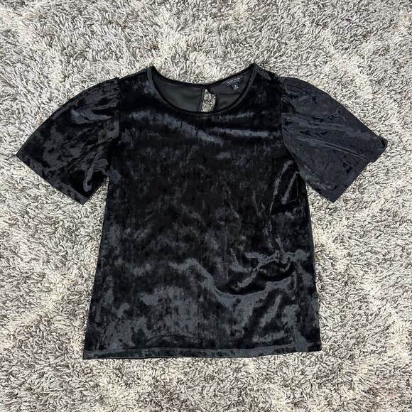 Lucky Brand Black Crushed Velvet Blouse Top Short Sleeve Shirt M Medium - Picture 5 of 10